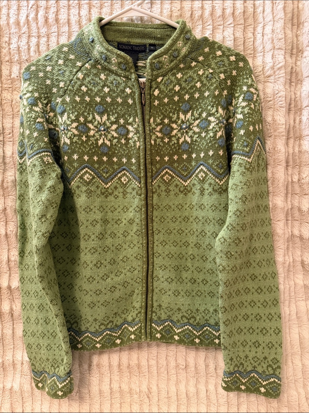 Nomadic Traders Olive Green Fair Isle Zip Cardigan Jacket